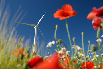 Windmill for electric power production, Zaragoza province, Aragon in Spain.