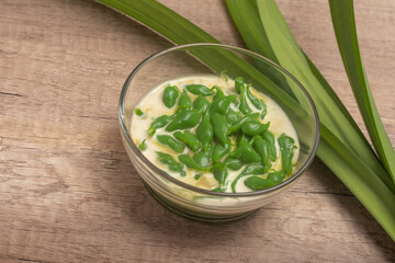 Lod Chong green pandan leaves in coconut milk.Thai dessert.