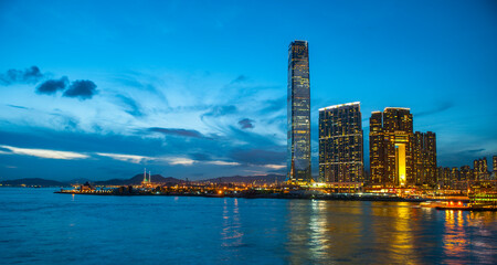 view of Hong Kong from Victoria Harbour at night