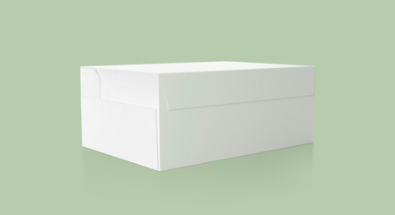 blank packaging white cardboard box isolated on pastel green background. 3d render