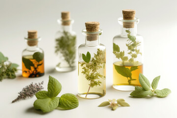Fototapeta Herb essential oil aroma bootle and leaf , Generative Ai obraz