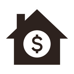 House icon with dollar sign. Real estate investment symbol. Housing price sign.