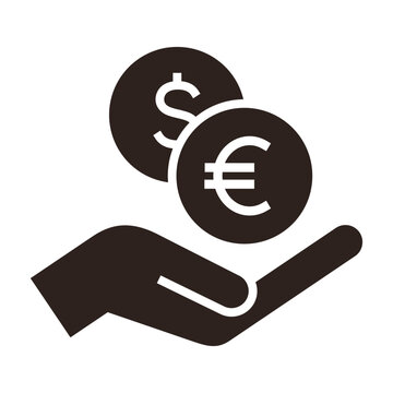 Hand holding dollar and euro, save money icon, salary money, money exchange, invest finance symbol