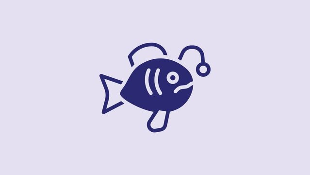 Blue Tropical fish icon isolated on purple background. Exotic fish. 4K Video motion graphic animation