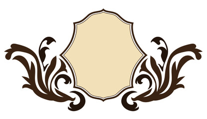 エンブレム風のオリエント柄、アラベスク柄、ダマスク柄の飾り罫ビンテージのフレーム