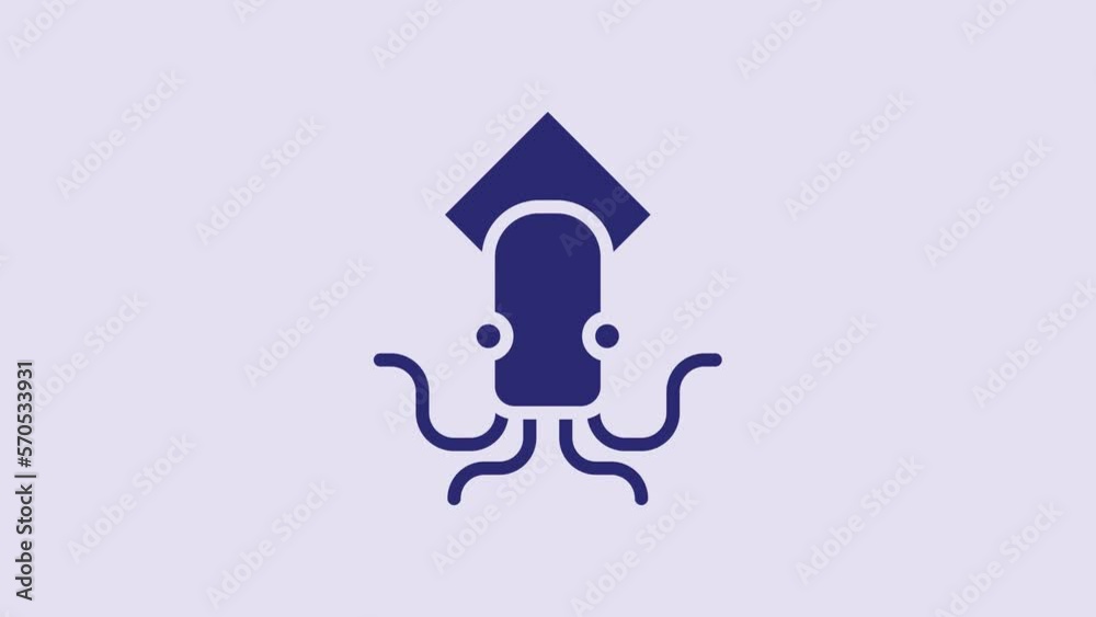 Poster blue octopus icon isolated on purple background. 4k video motion graphic animation