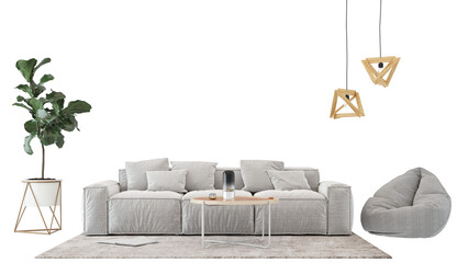 Modern interior furniture. Living room interior house floor template background frame mockup design copy space 3d render, isolated on transparent background