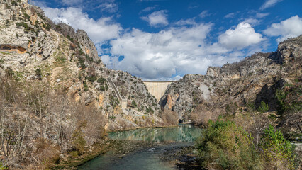 . Dam and Hydro power plant. winter landscape on the dam in the city of Manavgat