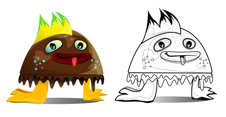 Monster. Coloring. Funny monster with a haircut in color. Outline drawing.