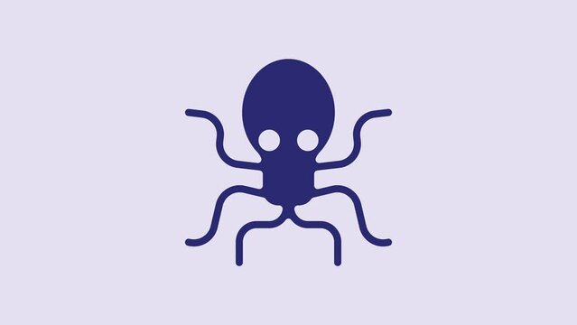 Blue Octopus icon isolated on purple background. 4K Video motion graphic animation