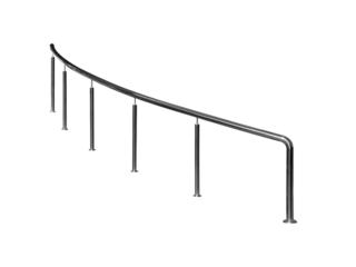Curved stainless steel railings.