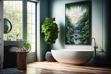 Fototapeta premium Nature-Inspired Bath Havens: Self-Care and Wellness Vanities. Generative AI