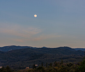 mountain landscape on a winter night.  view of the winter scenery in full moon light