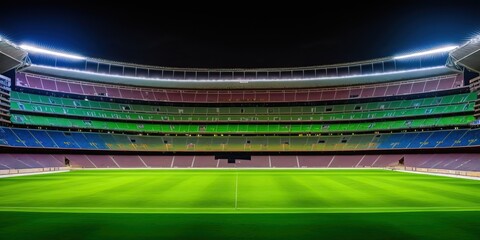 big stadium with lights on, ready for game, generative ai