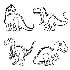 dinosaur. set of simple flat black and white ancient dinosaurs. triceratops, tyrannosaurus, dragons. flat, vector, doodle, sketch, graphics.