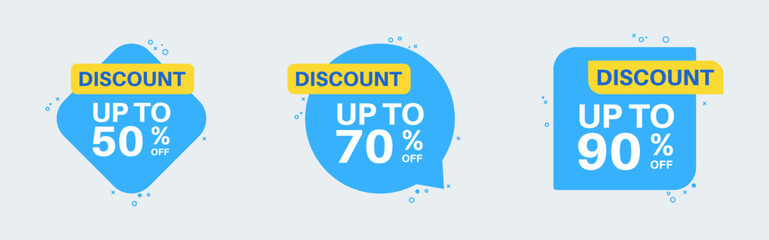 Discount label sticker in retro design style. Sticker with 50, 70, 90, percent off special price.