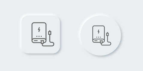 Powerbank line icon in neomorphic design style. Power supply signs vector illustration.