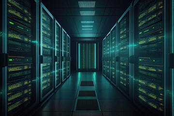 Fototapeta premium The Secure Server Rack: The Heart of Network Security. Generative AI