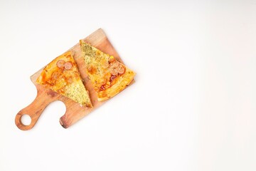 cut Italian classic Pepperoni Pizza  isolated on white background