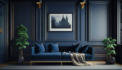 Minimalist modern navy style interior design idea. Generative AI