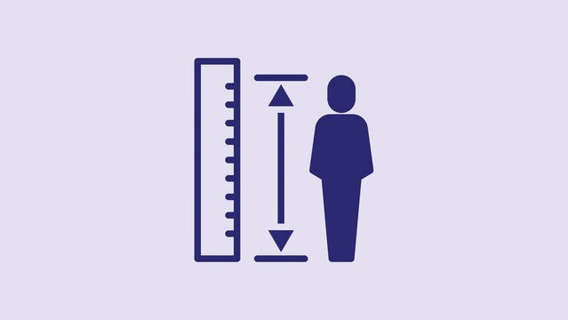 Blue Measuring height body icon isolated on purple background. 4K Video motion graphic animation