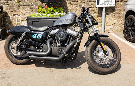 Llangollen Wales united kingdom July 16 2022   Emblem and Engine of a Harley Davidson. Harley Davidson Motorcycles are Known for Their Loyal Following