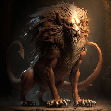 Manticore with a lion's head, Generative art
