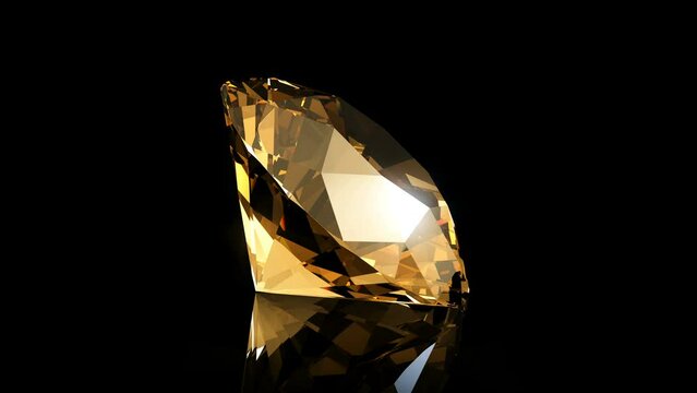 Beautiful sparkling citrine crystal rotating on a black background. Looping animation