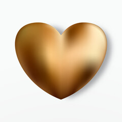 Gold realistic heart vector icon. Romantic symbol of Love