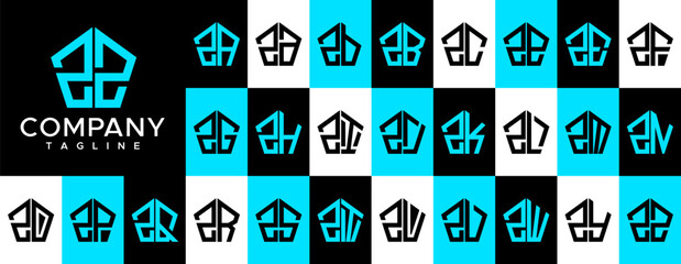 Minimalist line pentagon abstract initial letter Z ZZ logo design set - obrazy, fototapety, plakaty
