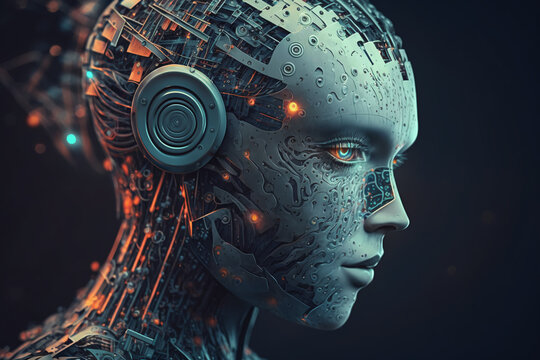 Intelligenza artificiale, un cyber robot umanoide con una rete neurale pensa Intelligenza artificiale con un cervello digitale