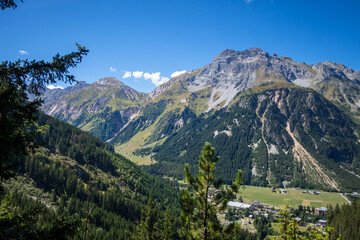 Pralognan la Vanoise town and mountains landscape in French alps