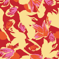Fototapeta na wymiar Floral Brush strokes Seamless Pattern Design