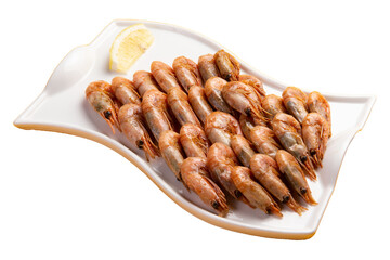 Fried shrimp in a bowl. Transparent.