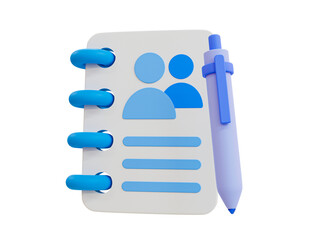 3d minimal contact group icon. global community notebook. Notepad with contact group icon. 3d illustration.
