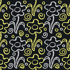 Seamless floral pattern. Doodle background with flowers. Spring pattern
