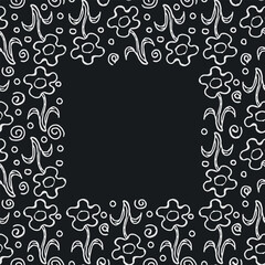 Seamless floral frame. Doodle background with flowers. Spring pattern