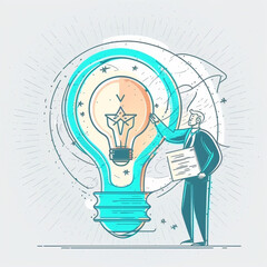 Cyber Security certificate concept man holding documents looking smart, idea, idea generation, lightbulb going on, business idea. AI Generated Art.