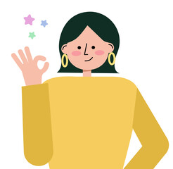 ボブヘアの女性が指でオッケーサインを作っているベクターイラスト(バストアップ)