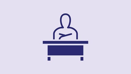 Blue Schoolboy sitting at desk icon isolated on purple background. 4K Video motion graphic animation