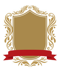 エンブレム風のオリエント柄、アラベスク柄、ダマスク柄の飾り罫ビンテージのフレーム　リボン付き