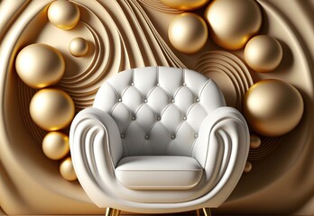 Sillon beige de lujo estilo clásico, asiento barroco de estilo moderno, creada con IA generativa - obrazy, fototapety, plakaty