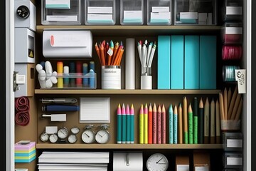 Organized and Well-Stocked Office Supply Closet