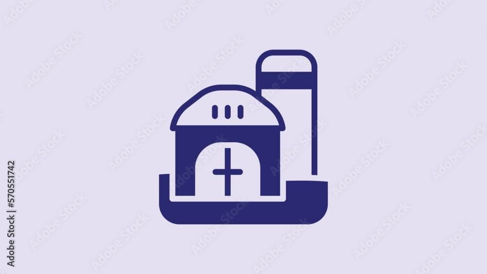 Sticker Blue Farm house icon isolated on purple background. 4K Video motion graphic animation