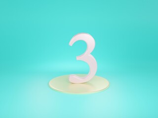 Pink three or 3 on blue background 3d rendering Illustration for business ideas.