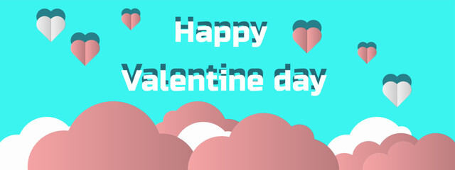 happy valentine day cloud paper effect background with decorative hearts