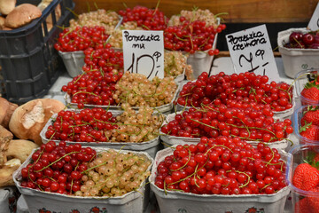Close-up shot of fresh fruit at a market stall in Poland