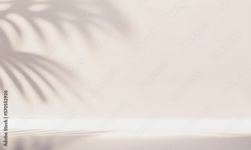 Fototapete blurred shadow from palm leaves on the pink wall. minimal abstract background for product presentati