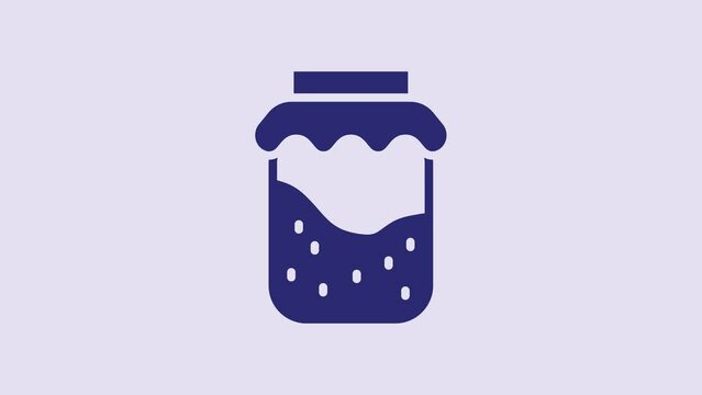 Blue Jam jar icon isolated on purple background. 4K Video motion graphic animation