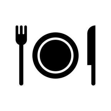 black plate, fork, knife dining setting clip art preview